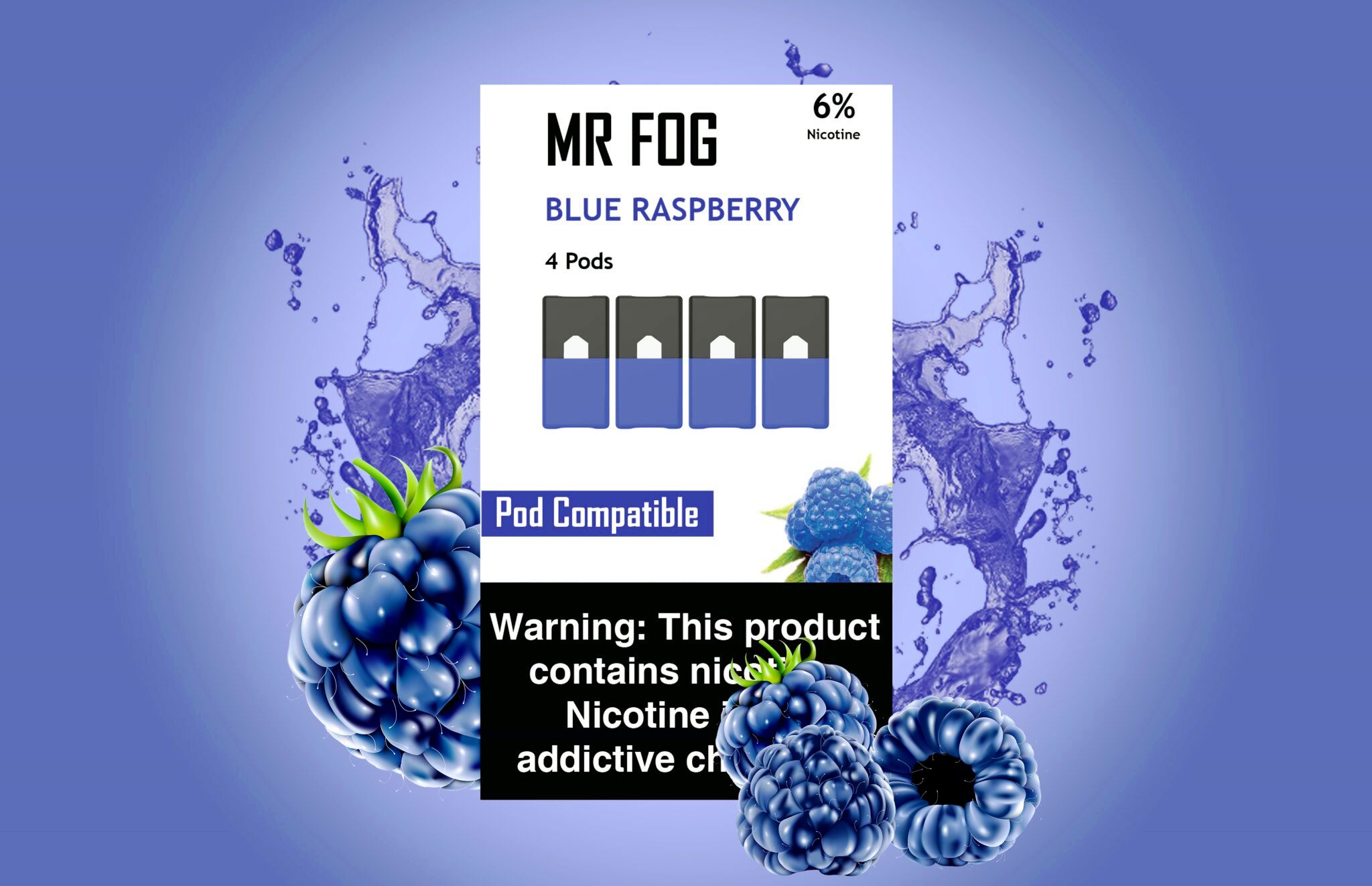 MR FOG PODS PACK OF 4 BLUE RASPBERRY Mr Fog